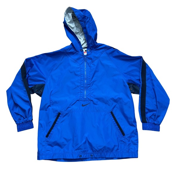 Nike Other - VTG 90s center check nike windbreaker pullover 1/2 zip hooded jacket blue L